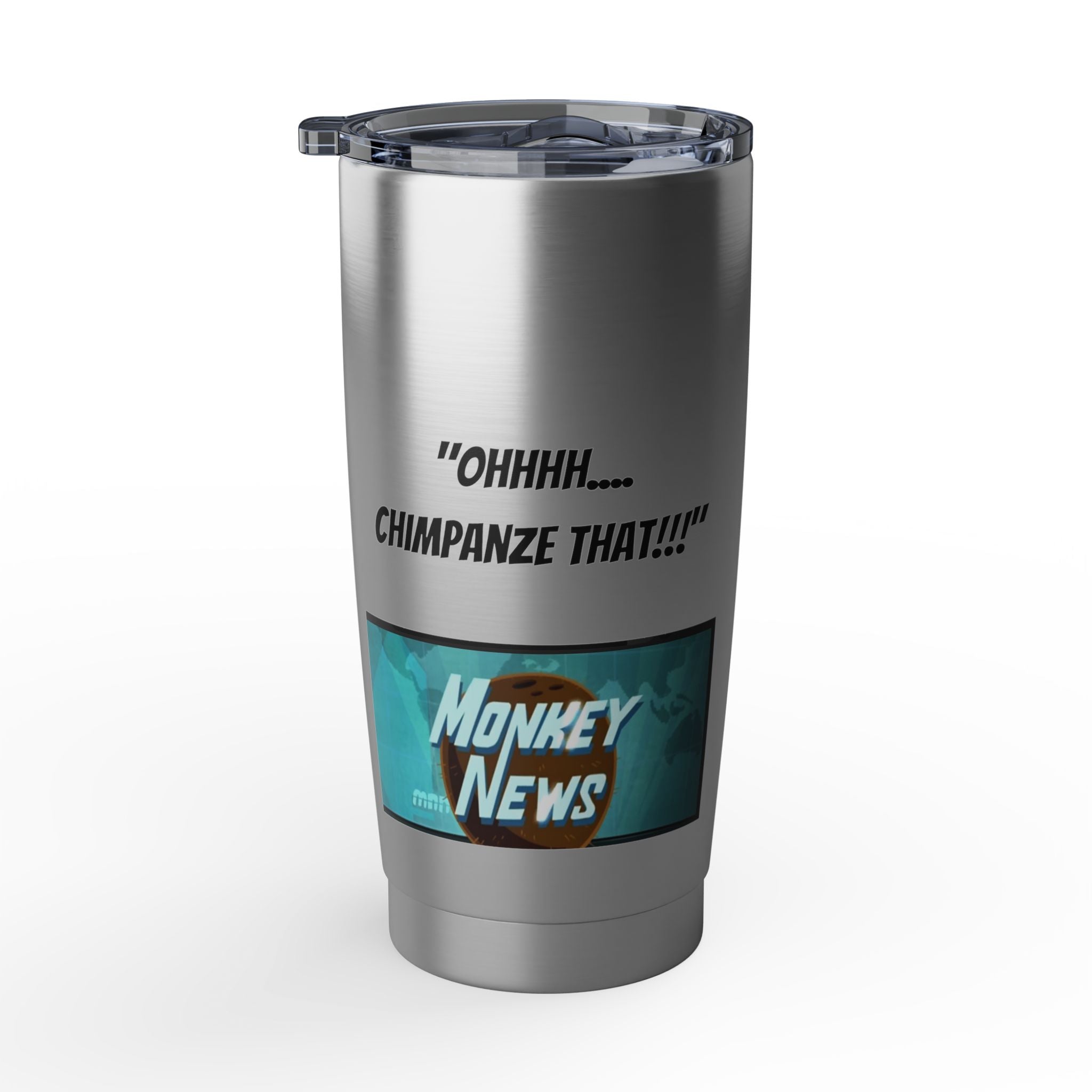 Monkey news - on the go tumbler - Karl Pilkington, Ricky Gervais famous monkey news tumbler