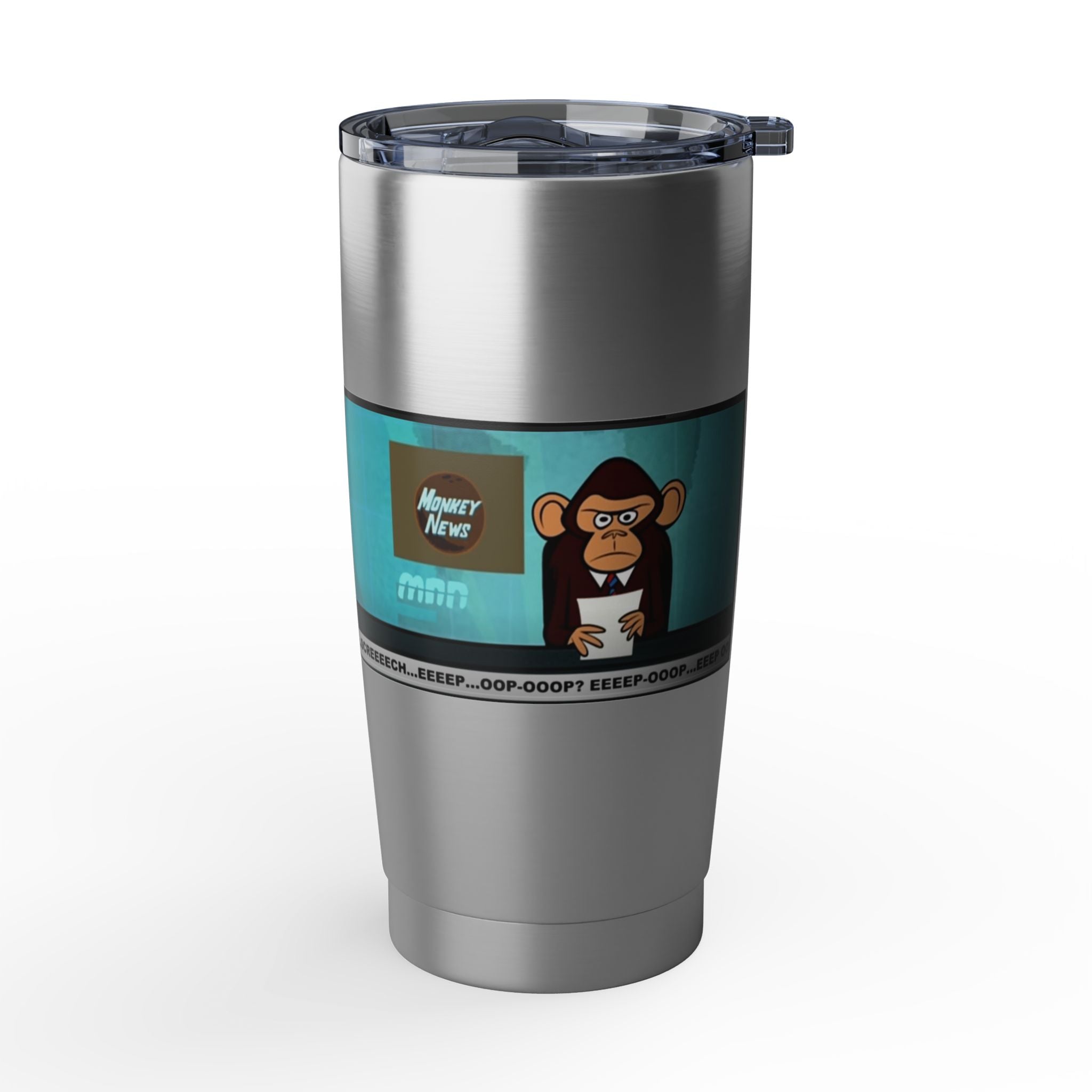 Monkey news - on the go tumbler - Karl Pilkington, Ricky Gervais famous monkey news tumbler
