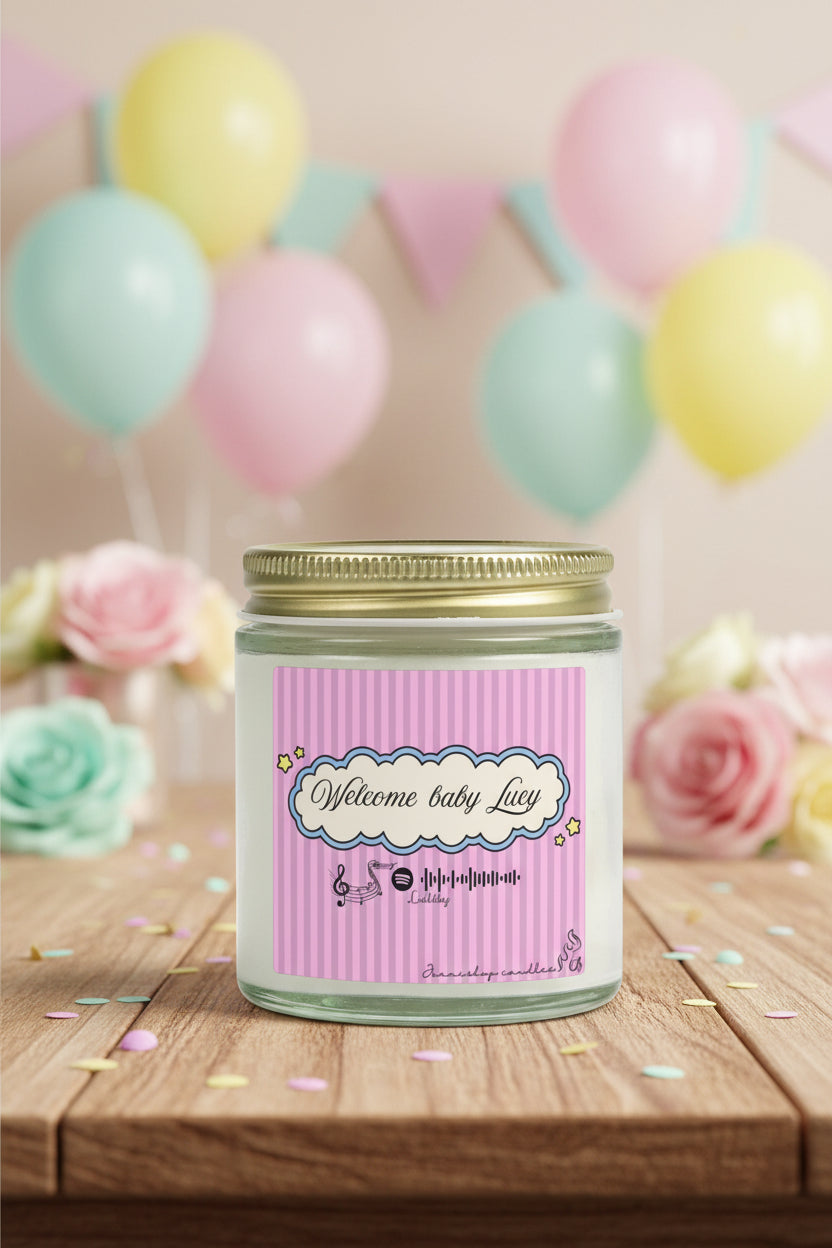 Baby shower customizable candle | Special events | Musical candle | Coconut Apricot Wax
