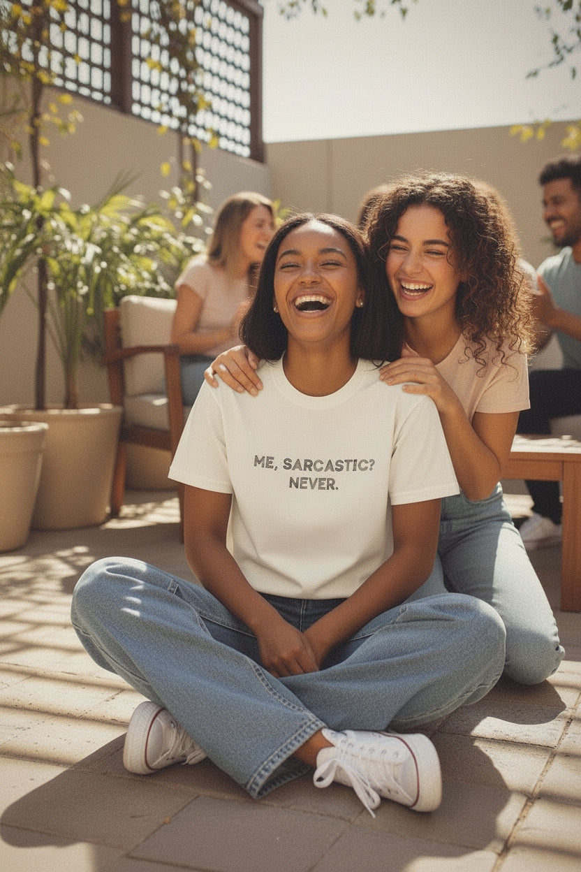 White tshirt with sarcastic quote