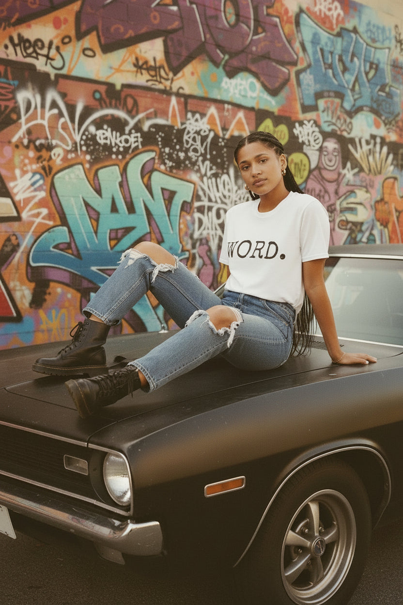 90's hip-hop slang tee, Word t-shirt, minimal old-school tee