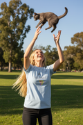 Light blue t-shirt with cartoon characters and text 'Save Bandit!!!'